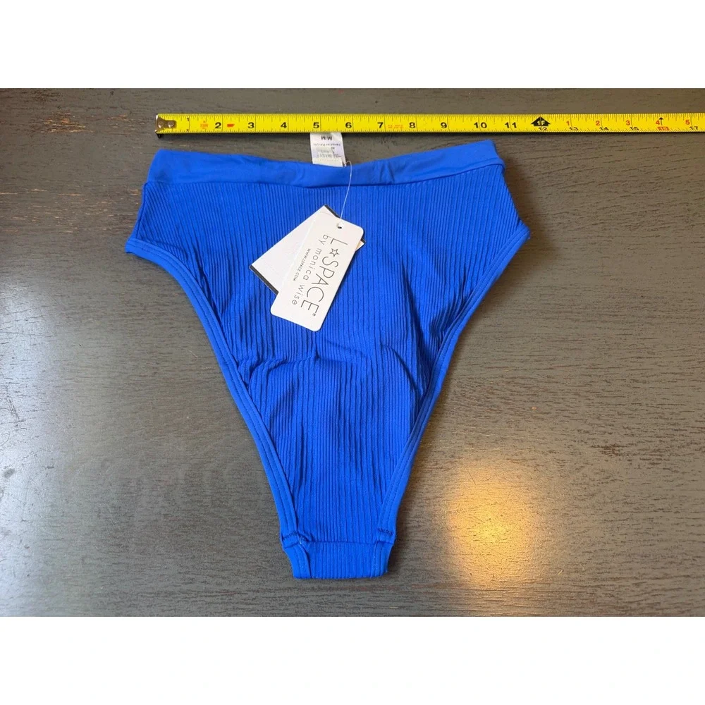 L*Space Frenchi Bitsy Cut Bikini Bottom Royal Blue Ribbed High Waist PTFRB20 M